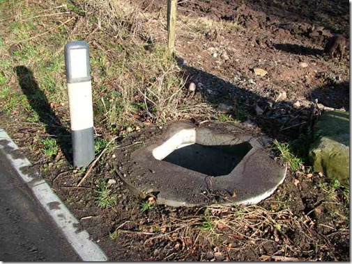 Missing manhole cover at Freuchie Mill